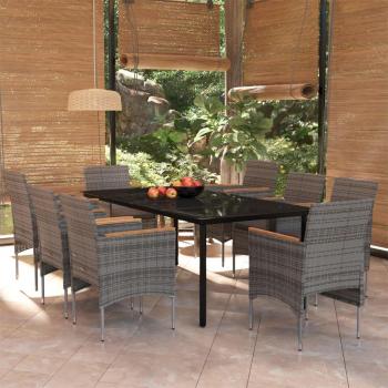 9-Piece Grey and Black Garden Dining Set with Cushions