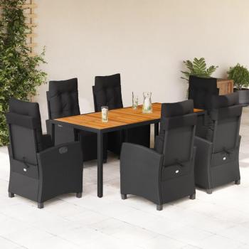 Set de Comedor de Jardín 7 Piezas con Cojines en Polyrattan Negro