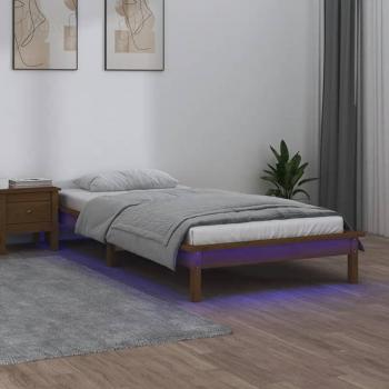 Estructura de cama individual vidaXL con LED, madera maciza, marrón miel, 75x190 cm