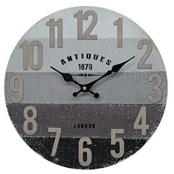 Reloj de Pared Vintage Gris y Negro Shabby MDF