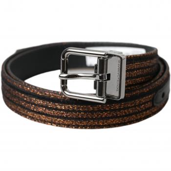 Dolce & Gabbana Gold Jacquard Stripes Silver Metal Buckle Belt - 90 cm / 36 Inches