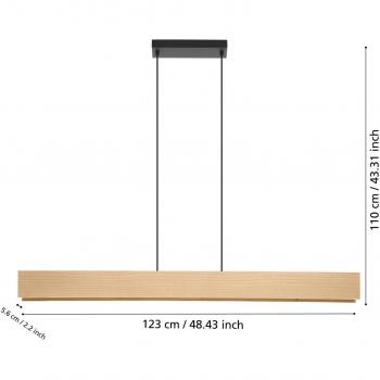 Lámpara Colgante Lineal Eglo Anchorena Z Negro/Madera LED 35W, longitud 123 cm, RGB, CCT