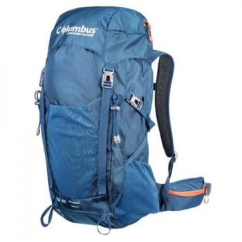 Mochila Columbus Outdoor Atna 45L azul, capacidad de 45 litros, diseño ergonómico, material resistente al agua, compartimentos múltiples para organización, sistema de ventilación en la espalda, correas ajustables y acolchadas