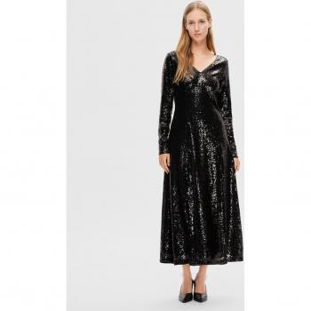 Selected Femme - Vestido largo de lentejuelas con diseño elegante, tejido suave, cierre en la parte posterior, tirantes ajustables y detalle brillante