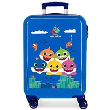 Baby Shark Happy Family Maleta de Cabina Azul 38x55x20 cms Rígida ABS Cierre combinación 34L 2,6Kgs 4 Ruedas Dobles Equipaje de Mano