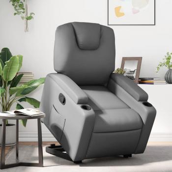 Sillón reclinable elevador de cuero artificial gris Vidaxl