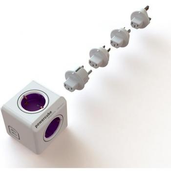 Allocacoc PowerCube DuoUSB ReWirable -  Ladrón múltiple de viaje con 4 enchufes 230 V y 2 puertos USB