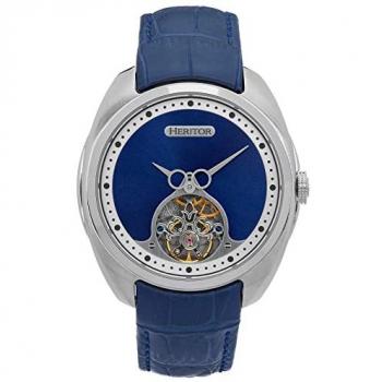 Heritor Automatic Roman Semi-Skeleton Leather Watch - Silver/Navy, One Size