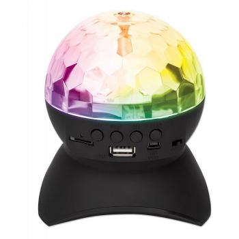 Manhattan Sound Science Bluetooth Speaker with Disco Ball, LED Effects, FM Radio, MicroSD Slot, USB-A Port, 3.5mm Aux Input - Black