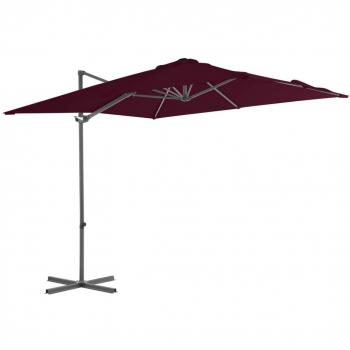 Sombrilla voladiza con poste de acero rojo burdeos 250x250 cm