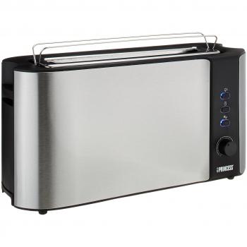 Princess 142353 Tostadora con una ranura extralarga, 6 niveles de tostado, Funciones de descongelado, de calentamiento y de cancelación, Bandeja migas extraíble, 1000 W, Acero Inoxidable
