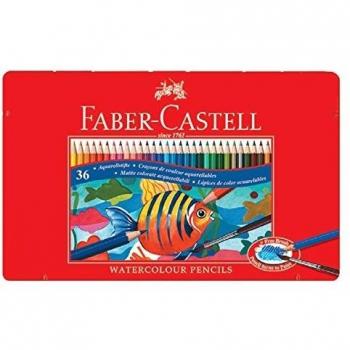 Faber-Castell 115931 - Estuche de metal con 36 lápices de color acuarelables, multicolor