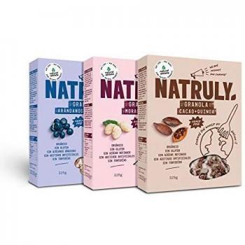 NATRULY Granola BIO, Frutos Secos y Semillas Sin Cereales, Sin Gluten y Sin Azúcar Refinado, Vegana, Mix 3 Sabores Pack 3x325g