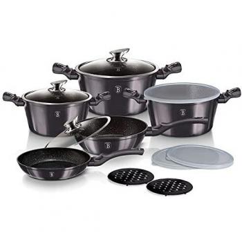 Berlinger Haus Carbon Pro Batería Cocina Inducción 13 Piezas, Antiadherente Mármol sin PFOA, Aluminio
