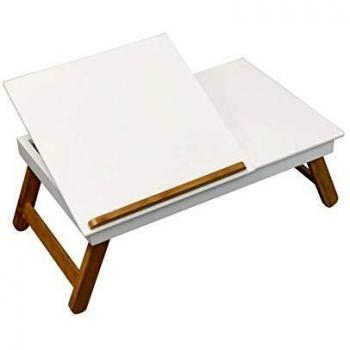 D,casa - Bandeja Cama Plegable con Patas Madera Blanco con Tapa elevable