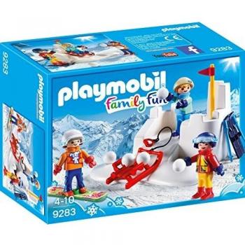 PLAYMOBIL-9283 Lucha de Bolas de Nieve, Azul, Naranja, Rojo, Color Blanco, Amarillo, Sin tañosllaños