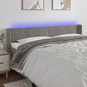 Cabecero LED de terciopelo gris claro 163x16x78/88 cm
