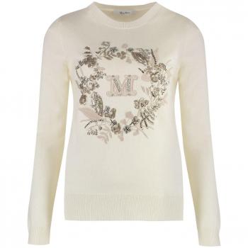 Max Mara Women's Bari Wool And Cashmere Sweater in Panna, Size Medium, Color 022, Round-neck Knitwear, Beige