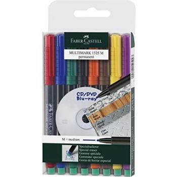 Rotulador Permanente Multimark Faber-Castell con Goma, Punta Media 1 mm, Set de 8 Colores