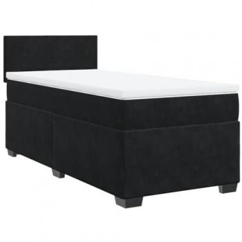 Cama Box Spring Individual con Colchón de Tela Negro en Terciopelo
