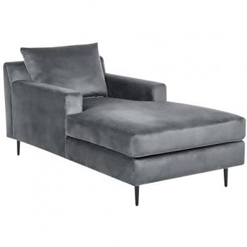 Chaise Longue de Terciopelo Gris con Respaldo y Reposabrazos, Diseño Moderno Simétrico