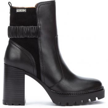 Botines de mujer Pikolinos Cervera W1H-8579C1 en piel auténtica con cremallera y tacón cuadrado - Color Brandy