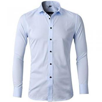 Camisa Bambú Fibra Hombre, Manga Larga, Slim Fit, Camisa Elástica Casual/Formal para Hombre, Celeste, 40