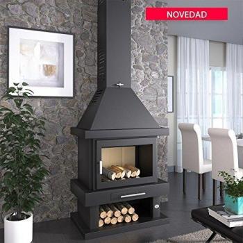 FM Chimenea metálica de leña Frontal con leñero