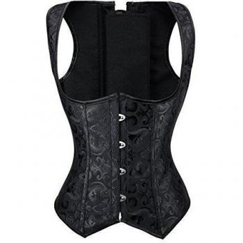Charmian Women's Spiral Steel Boned Gothic Vintage Brocade Waist Training Cincher Underbust corsé Vest Black X-Large