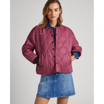 Plumífero guateado de mujer Pepe Jeans Natasha burdeos con cierre de botones a presión, talla XL