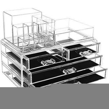 SONGMICS – Cajones organizadores acrílicos para Almacenamiento de cosméticos, 24 x 13,5 x 18,5 cm, 2 Niveles, 4 cajones Grandes