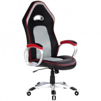 hjh OFFICE 621730 PACE 200 - Sillón de oficina, Asiento deportivo piel sintética negro/rojo/gris