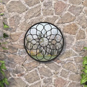 Espejo de jardín redondo hierro negro uso exterior 60x3 cm Negro