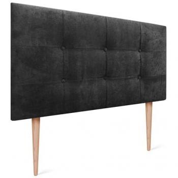 Cabecero Acolchado Capitone 105x115cm Tapizado en Polipiel y Tela Acualine Negro con 8cm de Grosor para Camas 80/90/105