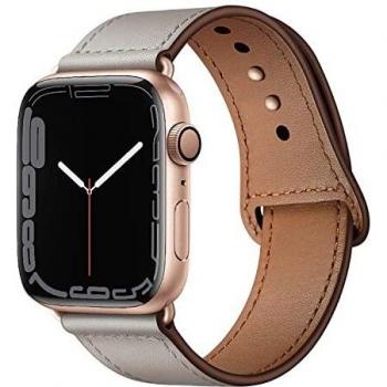 Qeei Correas para Apple Watch Cuero 45mm 44mm 42mm,Innovador Hebilla Oculta Piel Genuino Correa de Repuesto Compatible con Apple Watch Series 7
