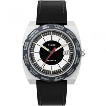 Timex World Time 1972 Reissue Men's Black Leather Watch TW2V69500