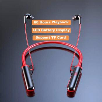 Auriculares Inalámbricos Bluetooth Estéreo de Graves con Banda para el Cuello y Pantalla LED, Resistencia de 60 Horas y Imán para Tarjeta TF