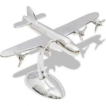 vidaXL Avión decorativo de material aluminio acabado pulido de sobremesa color plateado
