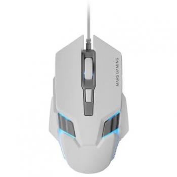Ratón Gaming RGB Mars Gaming MM024, Sensor Óptico 4000 DPI, Switches Mecánicos Huano, Iluminación Flow, Ajuste On-The-Fly, Blanco