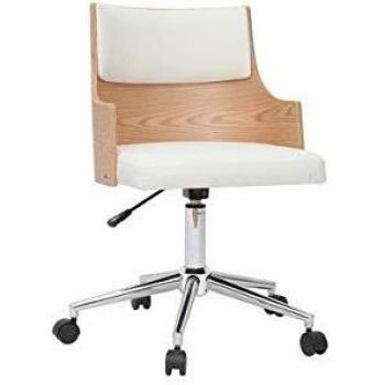 Silla de escritorio moderna blanca y madera clara con cojín integrado MAYOL