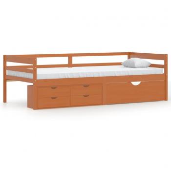Cama con cajones y armario de madera de pino marrón miel 90x200 cm