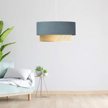Lámpara Colgante Loughborough 1xE27 20w Tela Plástico Doble Cilindro Gris Azulado/Amarillo 70xØ30 cm