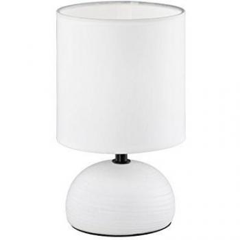 Lámpara de mesa LUCI blanca con base de cerámica y pantalla de tejido, altura 23 cm, diámetro 14 cm