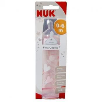 Nuk biberon First Choice 0-6 m, 300 ml.Tetina silicona, ROSA