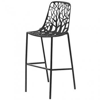 Forest Outdoor - Taburete 78cm negro/aluminium powder coated/Reposapiés de acero inoxidable pulido