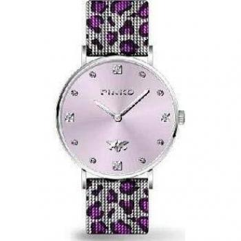 Pinko Women\'s Quartz Watch with Purple Dial Analogue Display and Silver Steel Bracelet PK-2387L-22M