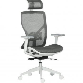 Vinsetto Silla de Oficina Ergonómica Giratoria Ajustable con Reposabrazos, Reposacabezas y Soporte Lumbar, Respaldo Alto 67x65x120-128 cm Gris