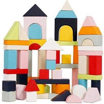 Le Toy Van - Educational Wooden Building Blocks 60 Piece Set Toy | Montessori Style Shape & Colour Development Toy - Suitable For 12 Months +