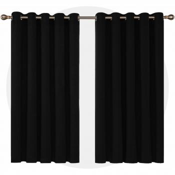 Deconovo Opaca Cortina Térmica Aislante y Ruido Reducción con Ojales 2 Piezas 168 x 138 cm Negro