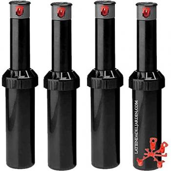 Pack 4 Aspersores Turbina Minipro 1/2 - Alcance Ajustable de 5,10 a 9,1 mts - Rosca 1/2 Hembra - Aspersor de Jardín Emerg